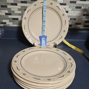 Longaberger Cream and Blue Dinner Plate Set